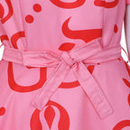 Mommy and Me Pink Dress Flared Party Outfit with Belt and Matching Headband