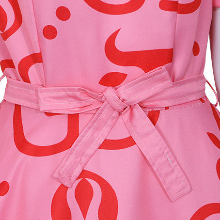 Mommy and Me Pink Dress Flared Party Outfit with Belt and Matching Headband