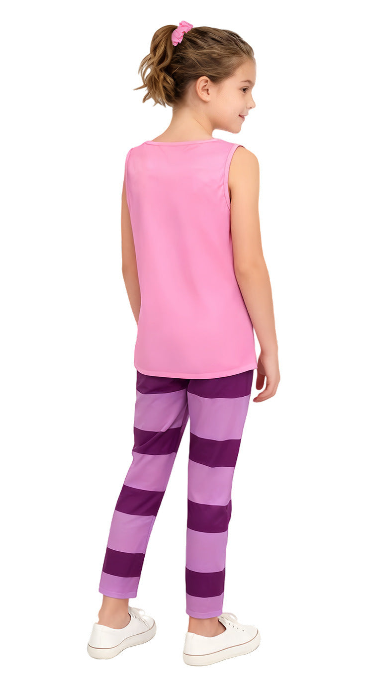 Girls Bunny Costume Pink Vest Striped Pants and Hair Tie for Cosplay Parties