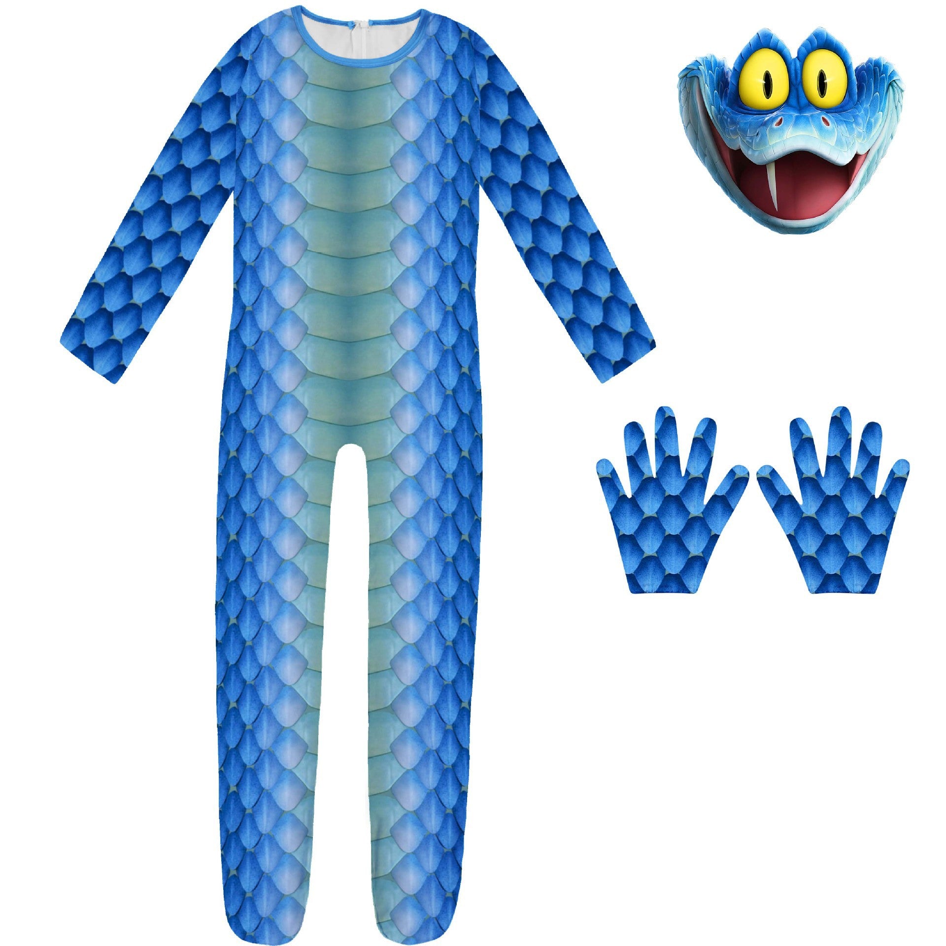 Kids Snake Costume Blue Jumpsuit Mask and Gloves Suit for Cosplay Themd Party