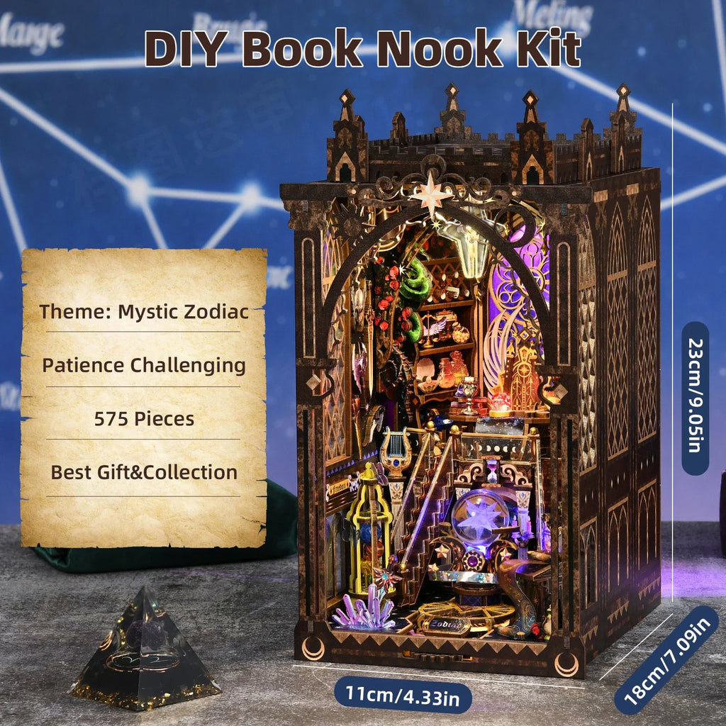 Book Nook Kit 3D DIY Wood Puzzle Twelve Constellations House Set with Light Home Decoration