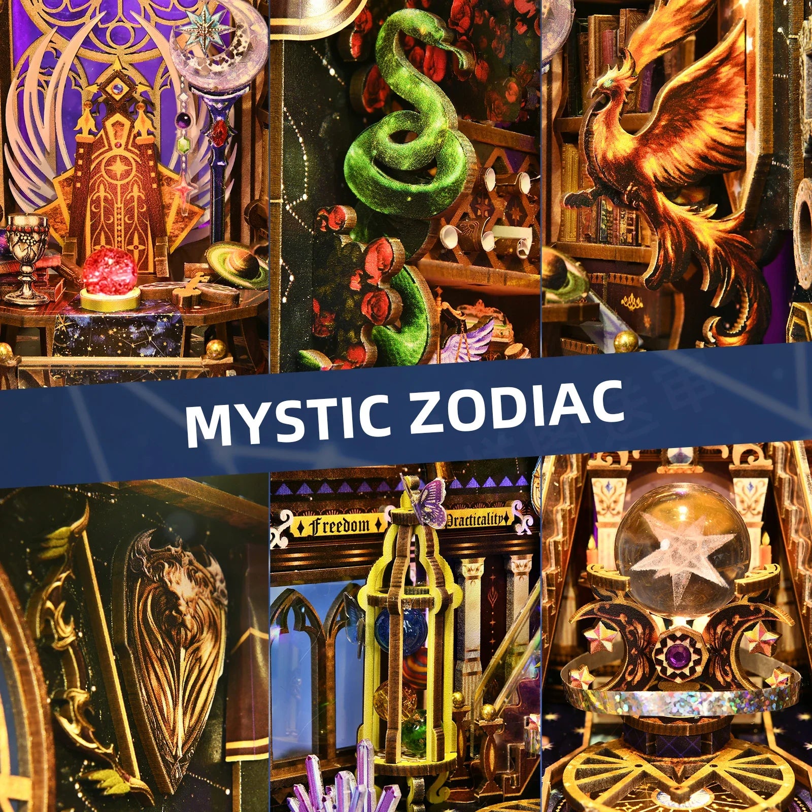 Book Nook Kit 3D DIY Wood Puzzle Twelve Constellations House Set with Light Home Decoration