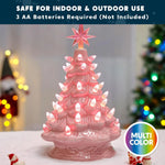 12" Pink Ceramic Christmas Tree with Pink Star and Light Tabletop Christmas Tree Decor
