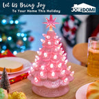 12" Pink Ceramic Christmas Tree with Pink Star and Light Tabletop Christmas Tree Decor