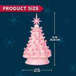 12" Pink Ceramic Christmas Tree with Pink Star and Light Tabletop Christmas Tree Decor