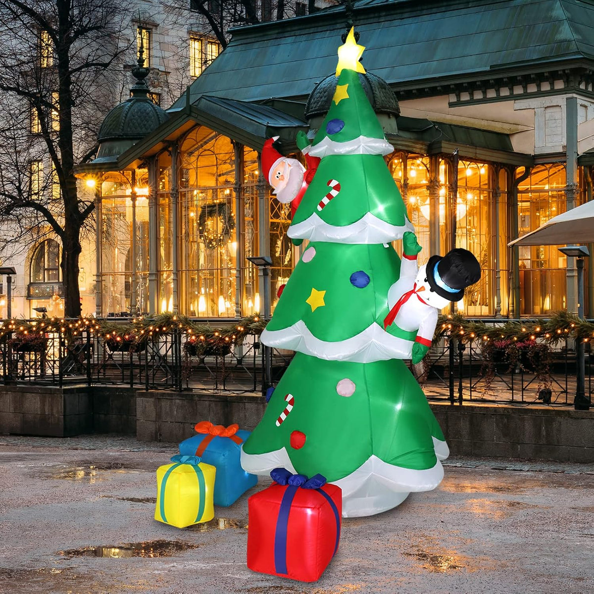8ft Inflatable Christmas Tree Yard Decoration with Snowman and Santa O ...