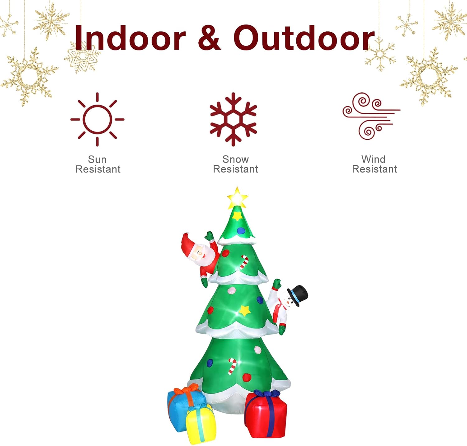 8ft Inflatable Christmas Tree Yard Decoration with Snowman and Santa Outdoor Decorations