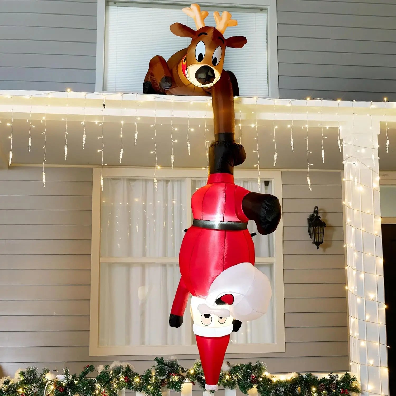 8ft Hanging Christmas Inflatables Decoration Reindeer and Climbing Santa with Light Outdoor Indoor Decoration