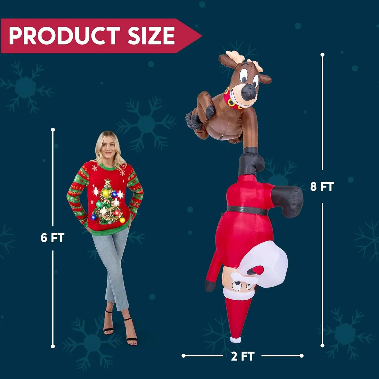8ft Hanging Christmas Inflatables Decoration Reindeer and Climbing Santa with Light Outdoor Indoor Decoration