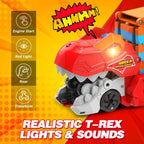 Kids Dinosaur 3-In-1 Transport Truck with 8 Race Cars Ejection Folding Track Portable Vehicles Set