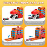 Kids Dinosaur 3-In-1 Transport Truck with 8 Race Cars Ejection Folding Track Portable Vehicles Set