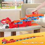 Kids Dinosaur 3-In-1 Transport Truck with 8 Race Cars Ejection Folding Track Portable Vehicles Set