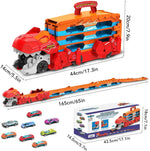 Kids Dinosaur 3-In-1 Transport Truck with 8 Race Cars Ejection Folding Track Portable Vehicles Set