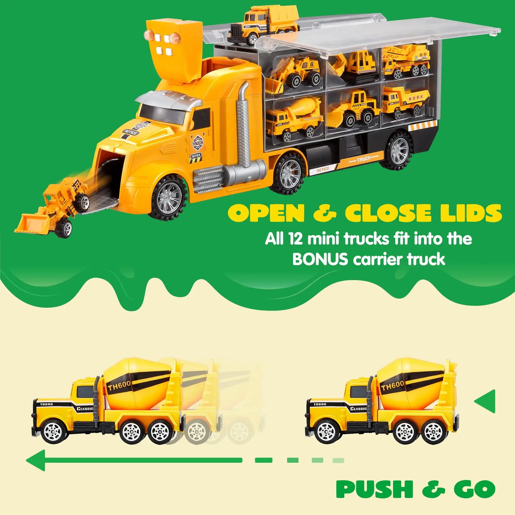 Kids Construction Truck Set Push and Go Cars Transporter Truck with Sounds and Light
