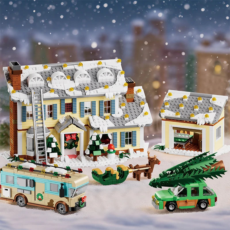 1958pcs Christmas Vacation Village Building Blocks with Light Village Model Buildings Kits Christmas Gift