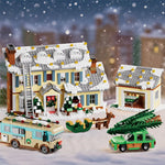 1958pcs Christmas Vacation Village Building Blocks with Light Village Model Buildings Kits Christmas Gift