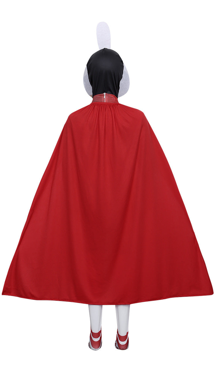Kids Brainrot Costume Red Brri Brri Jumpsuit Cape and Helmet Set for Cosplay Themed Party