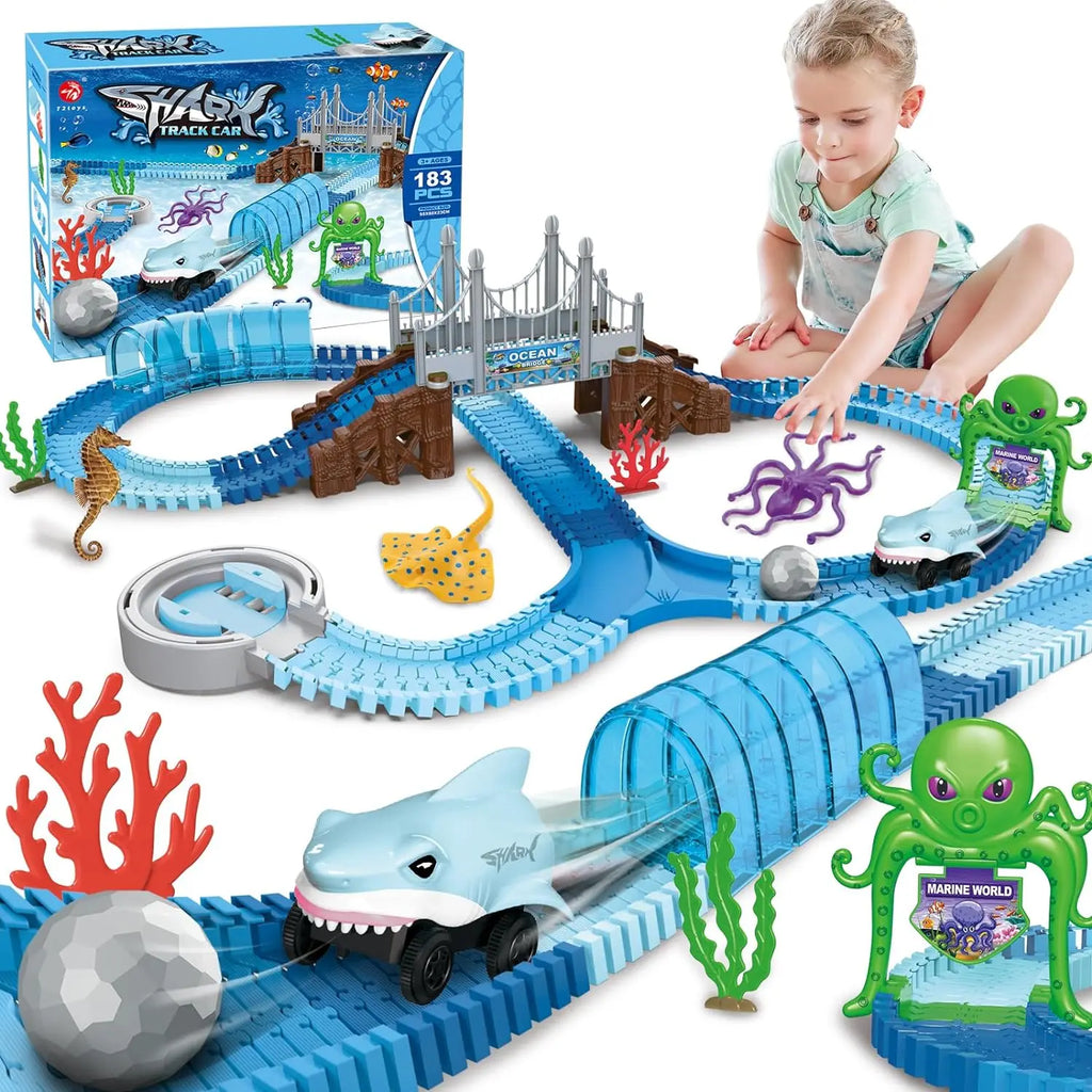 Racing Track Toy Shark Ocean Race Car Bendable Flexible Racetrack Track Set Holiday Toys