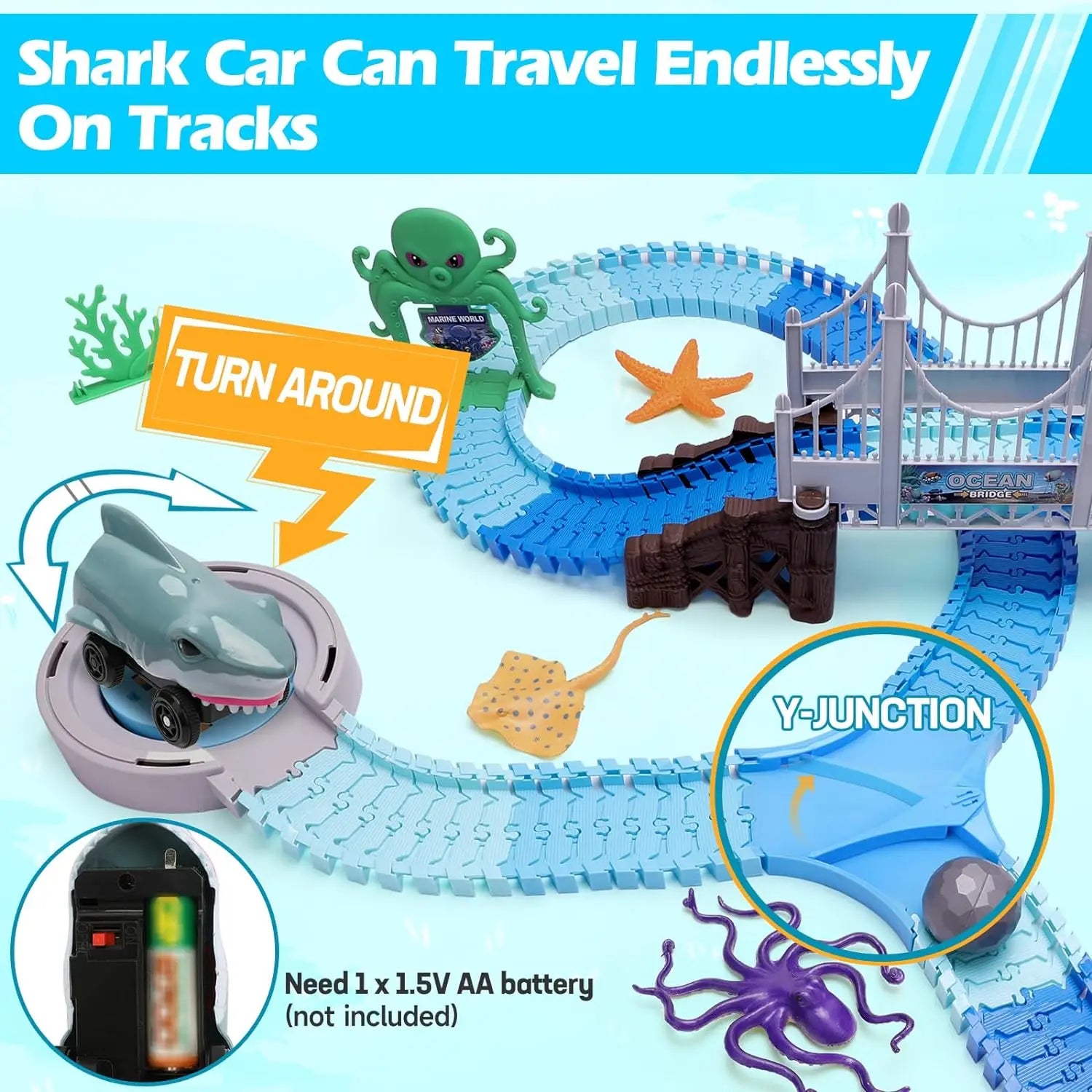 Racing Track Toy Shark Ocean Race Car Bendable Flexible Racetrack Track Set Holiday Toys