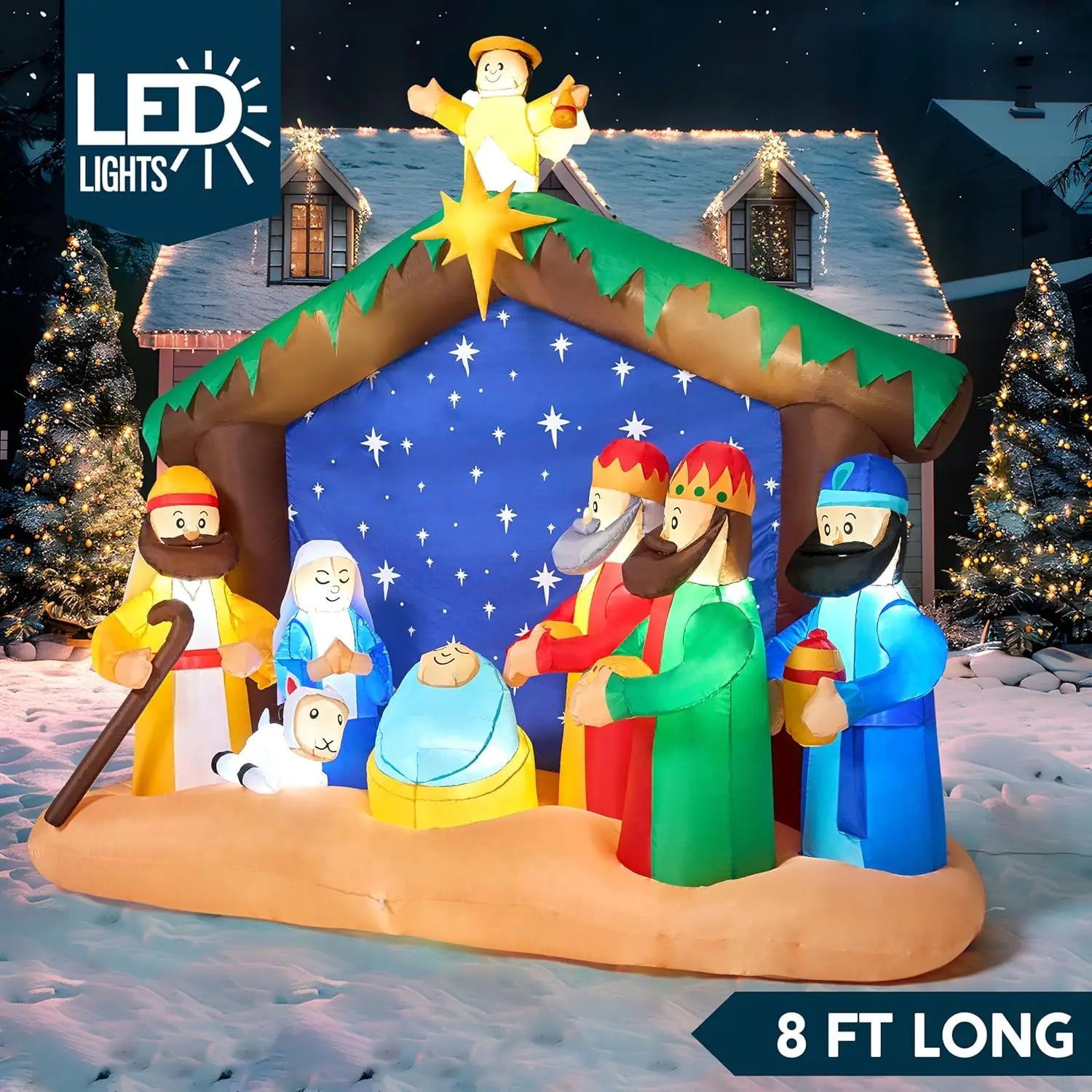 Christmas Inflatables Nativity Scene with Angels Light Inflatables Toys Set Outdoor Indoor Decoration
