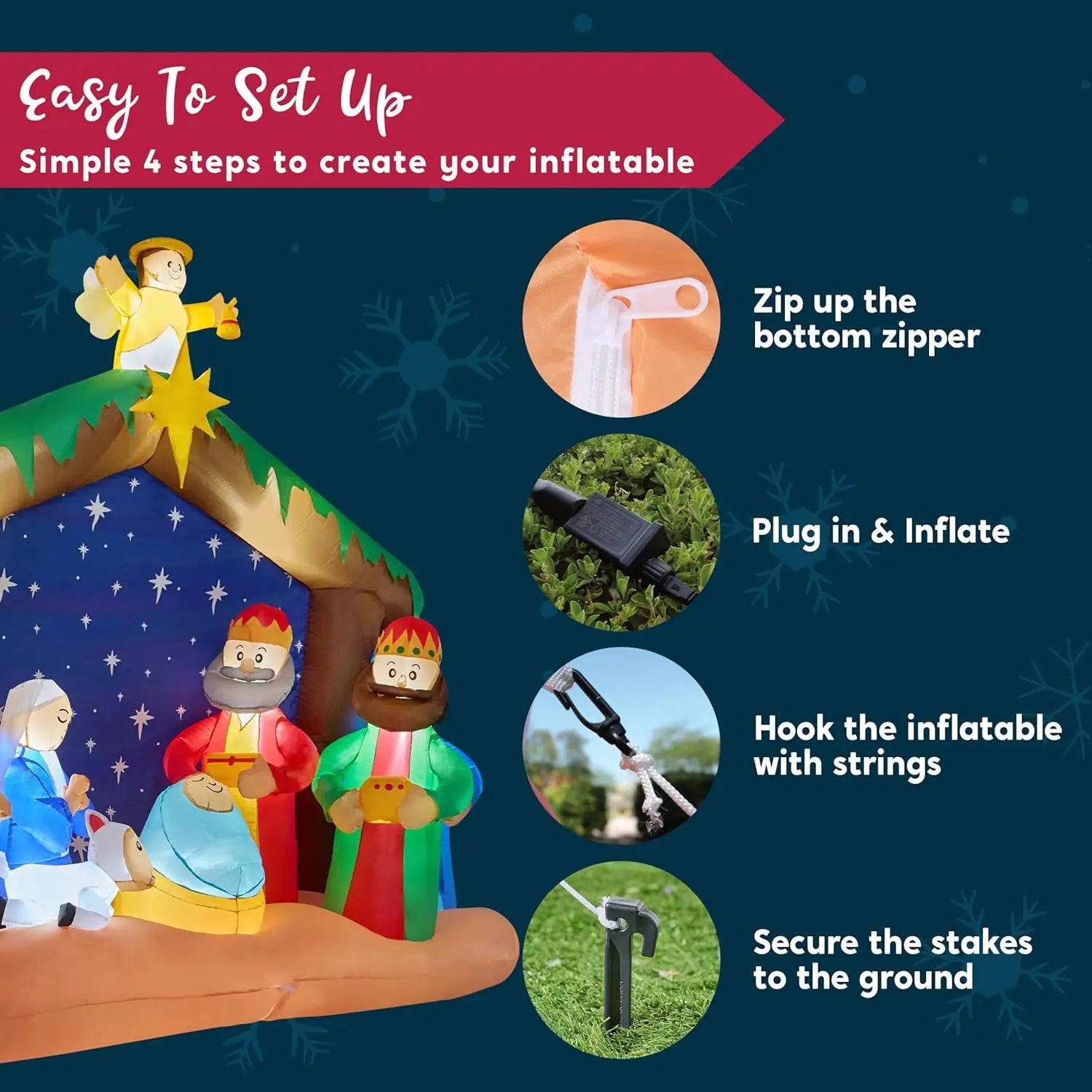 Christmas Inflatables Nativity Scene with Angels Light Inflatables Toys Set Outdoor Indoor Decoration