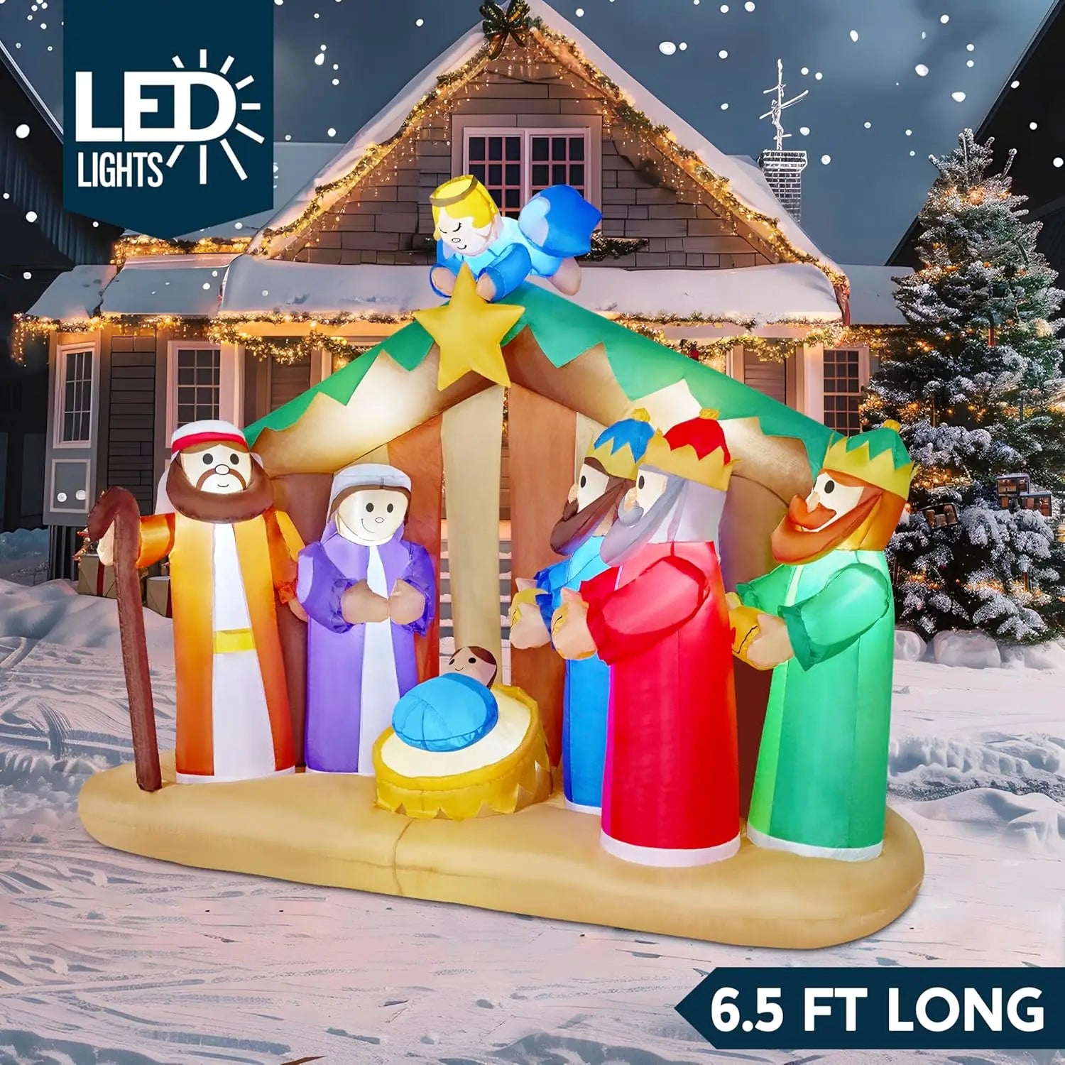 Christmas Inflatables Nativity Scene with Angels Light Inflatables Toys Set Outdoor Indoor Decoration