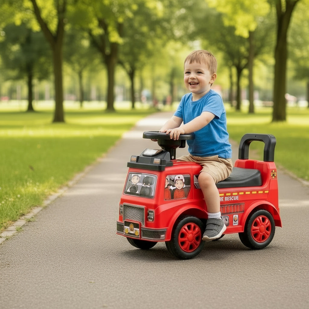 Toddler Ride On Push Car with Music Steering Wheel Red Sliding Car Holiday Toys