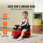 Toddler Ride On Push Car with Music Steering Wheel Red Sliding Car Holiday Toys