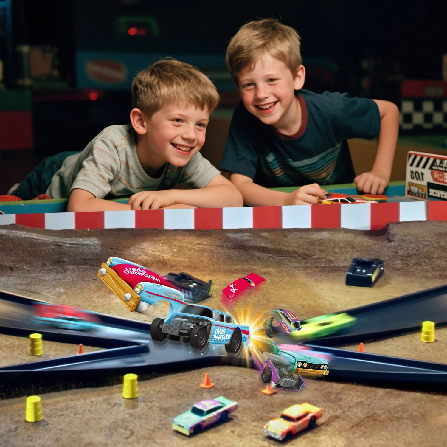 Kids Crash Racing Track Set with 4 Rechargeable Crash Car DIY Race Car Holiday Gifts