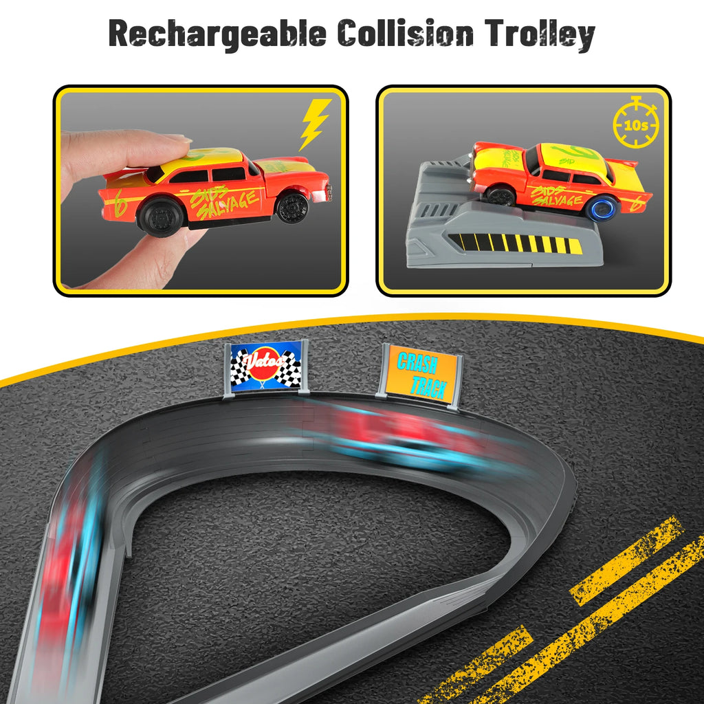 Kids Crash Racing Track Set with 4 Rechargeable Crash Car DIY Race Car Holiday Gifts