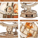 180pcs Wooden Puzzle Globe Model with LED Light 3D Illuminated Rotating Globe for Adult and Kids