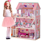 Wooden Dollhouse Set with 24pcs Furniture Working Elevator Holiday Gift for Girls