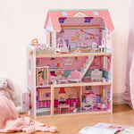 Wooden Dollhouse Set with 24pcs Furniture Working Elevator Holiday Gift for Girls
