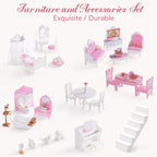 Wooden Dollhouse Set with 24pcs Furniture Working Elevator Holiday Gift for Girls