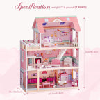 Wooden Dollhouse Set with 24pcs Furniture Working Elevator Holiday Gift for Girls