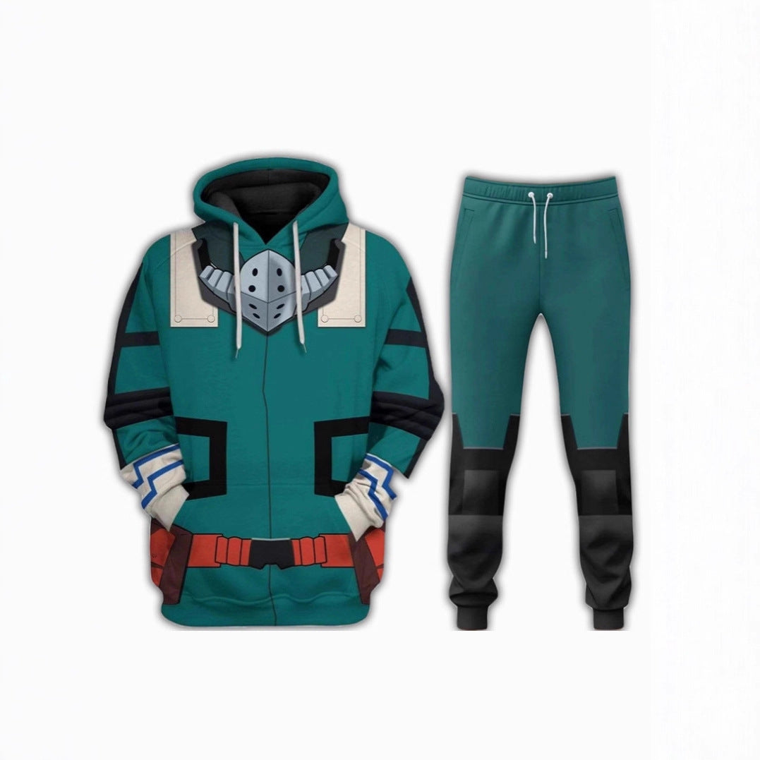 Adult Deku Costume Green Zip-up Sweatshirt and Pants Hero Deku Outift with Plus Size