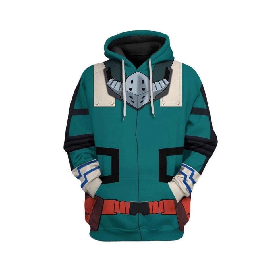 Adult Deku Costume Green Zip-up Sweatshirt and Pants Hero Deku Outift with Plus Size