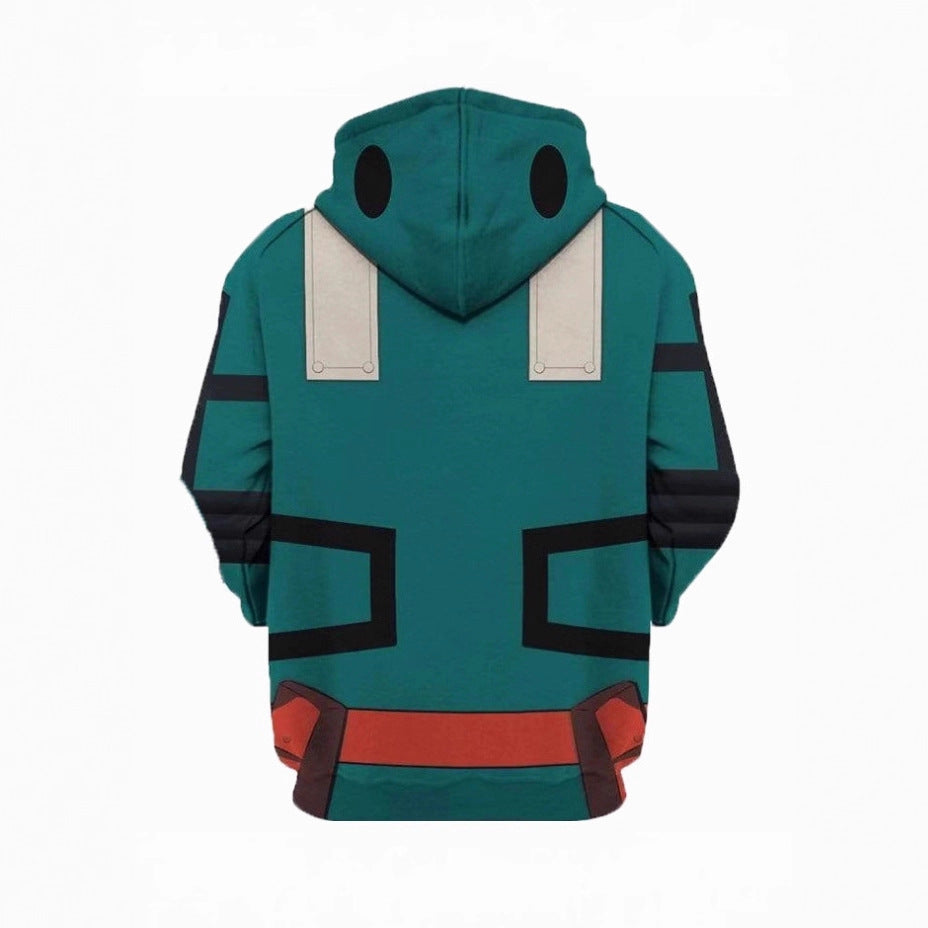 Adult Deku Costume Green Zip-up Sweatshirt and Pants Hero Deku Outift with Plus Size