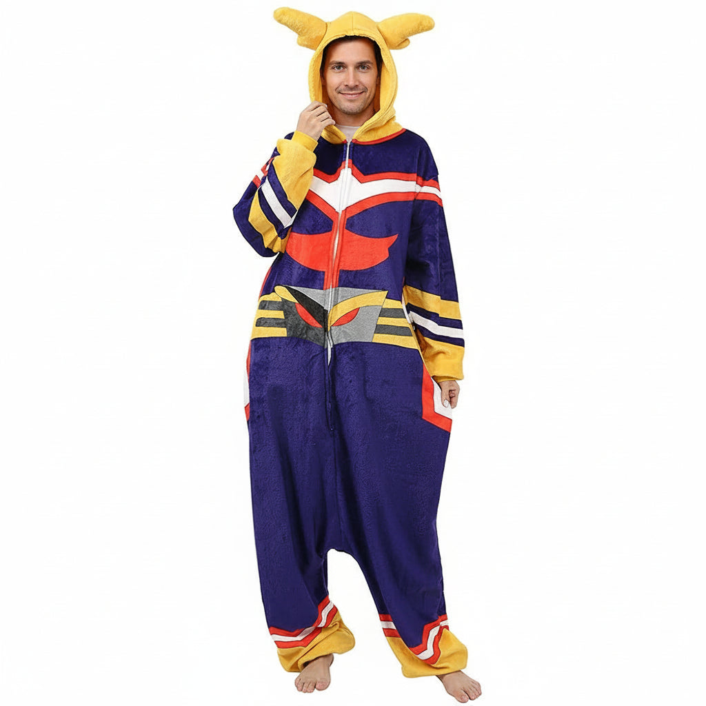 Adult Might Pajamas Blue Soft Fleece Jumpsuit Cozy Anime Loungewear Cosplay Costume