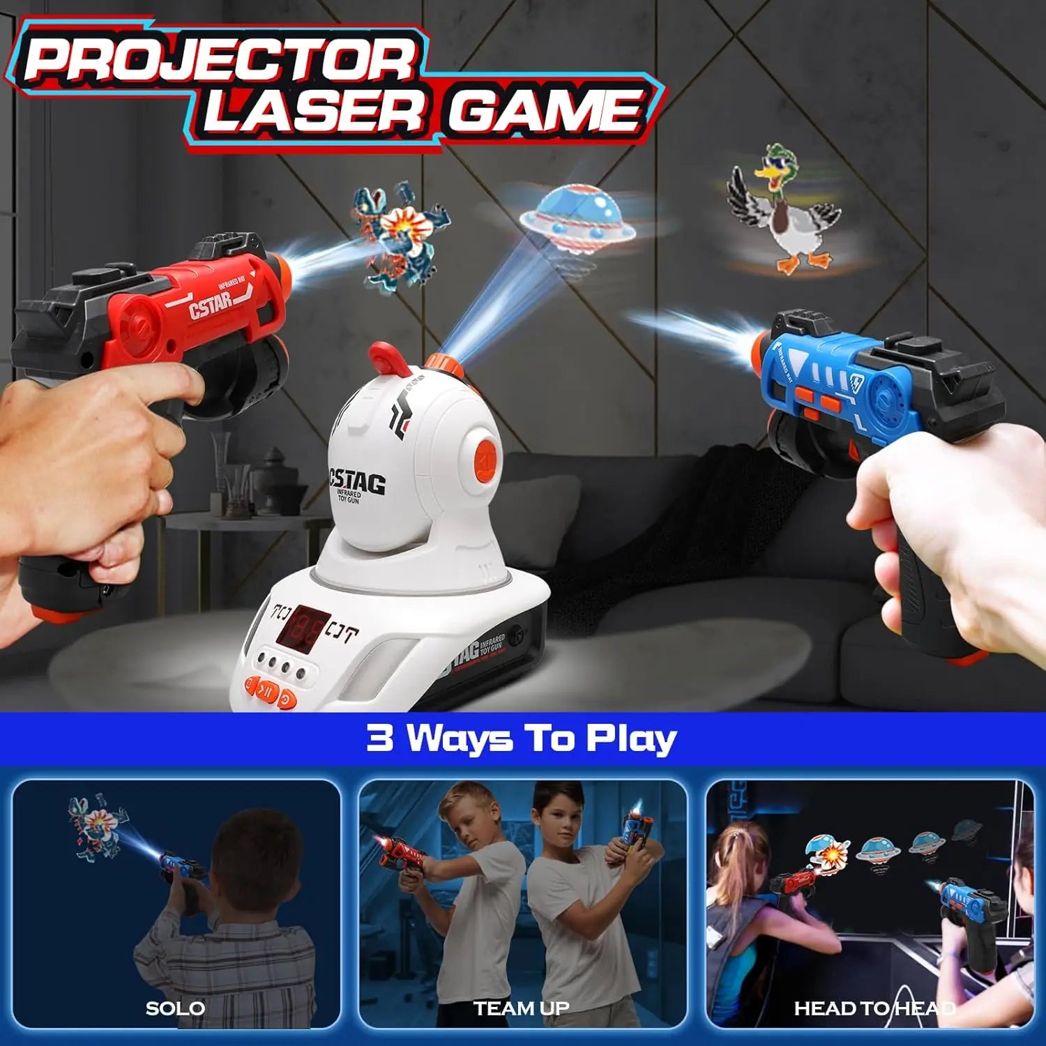 Infrared Laser Tag Set with Projector 2 Player Infrared Guns Family Activity Toy Shooting Game