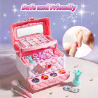 Kids Makeup Set Washable Safe Set Multi-Layer Pink Foldable Storage Box Holiday Gift
