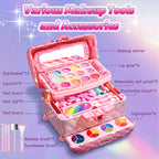 Kids Makeup Set Washable Safe Set Multi-Layer Pink Foldable Storage Box Holiday Gift