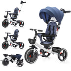 6in1 Folding Baby Tricycle Adjustable Parent Handle Stroller with Removable Canopy Push Car