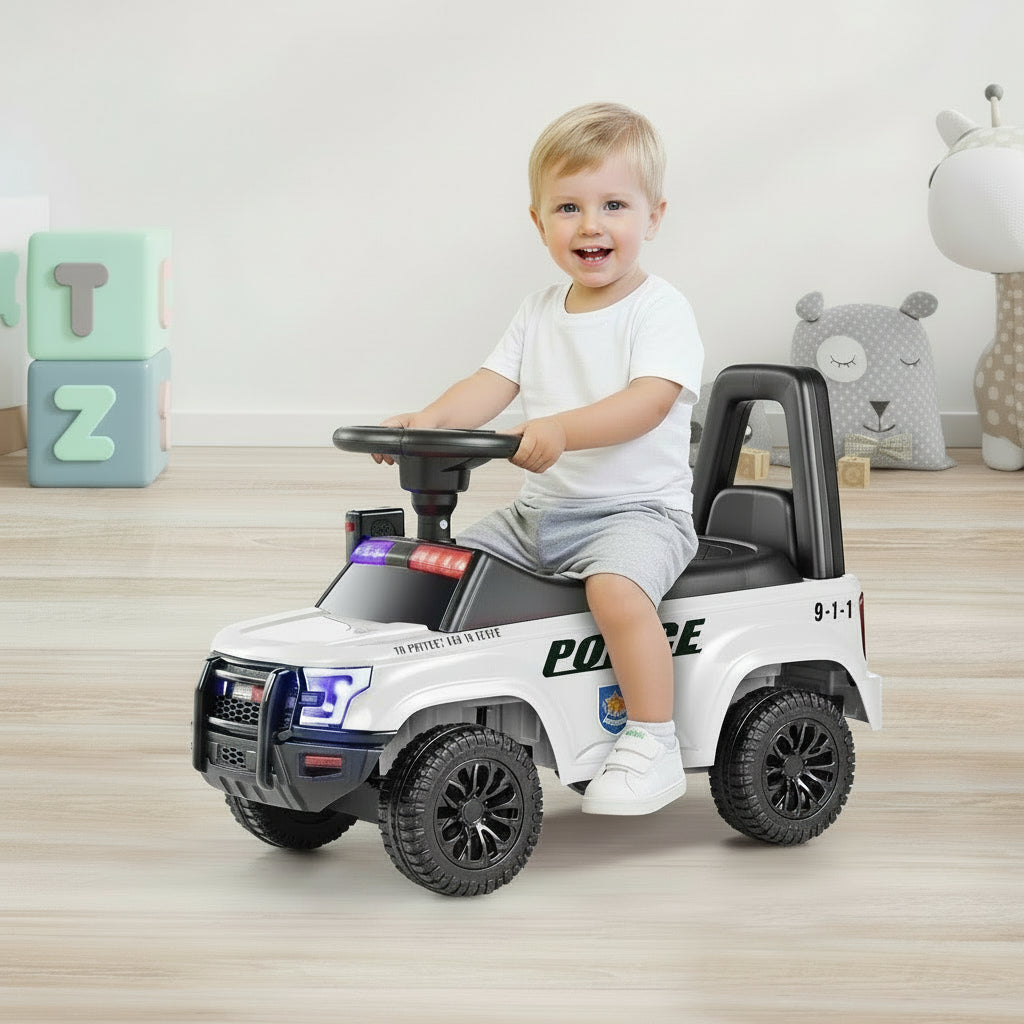 Toddler Ride On Car Police Push Car Foot-to-Floor Sliding Toy with Light Under Seat Storage Holiday Toy