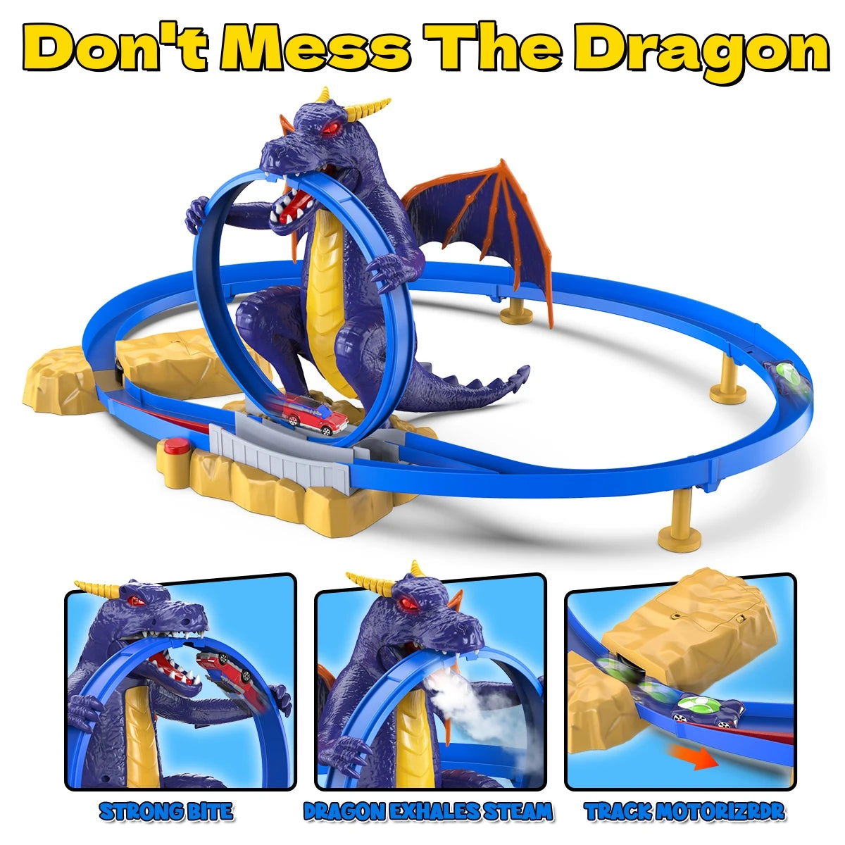 Kids Dragon Track Cars Set with Light & Spray Racing Car Toy Two-player Game Toys Holiday Gift