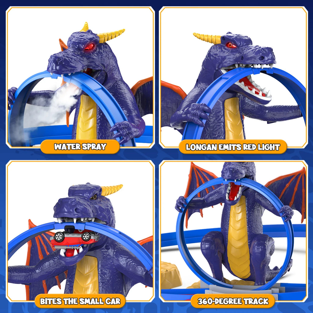 Kids Dragon Track Cars Set with Light & Spray Racing Car Toy Two-player Game Toys Holiday Gift