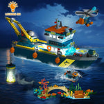 Floatable Boat Building Block Set with LED Light Ocean Arctic Explorer Ship Helicopter Sub Exploration Toy