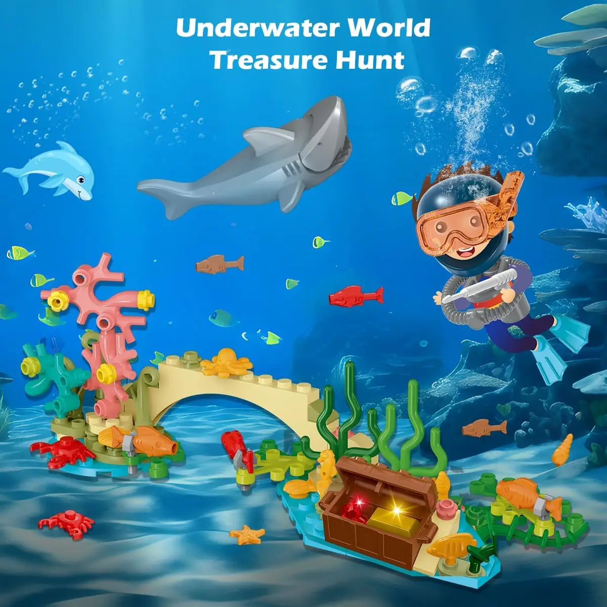 Floatable Boat Building Block Set with LED Light Ocean Arctic Explorer Ship Helicopter Sub Exploration Toy