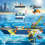 Floatable Boat Building Block Set with LED Light Ocean Arctic Explorer Ship Helicopter Sub Exploration Toy