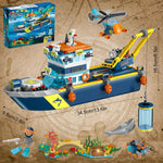 Floatable Boat Building Block Set with LED Light Ocean Arctic Explorer Ship Helicopter Sub Exploration Toy